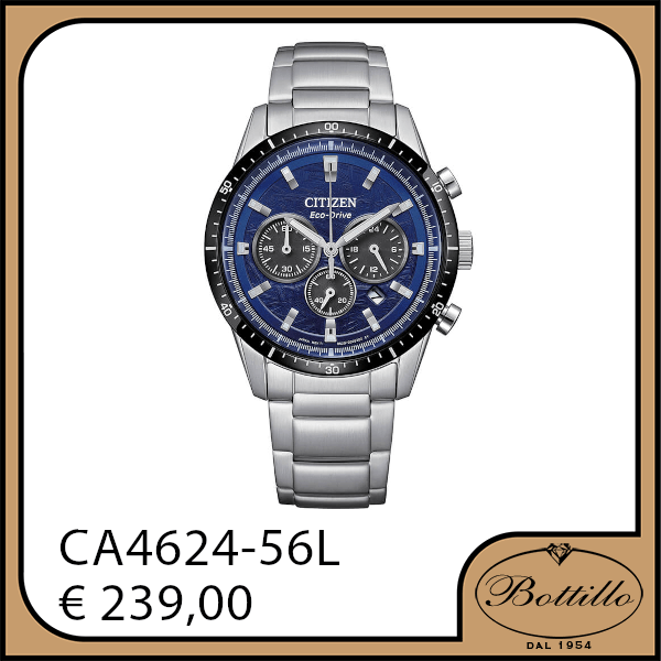Citizen Orologio Uomo Cronografo Eco-Drive AT2430-80E: Acciaio, Quadrante Nero, 43.5mm, 10 ATM